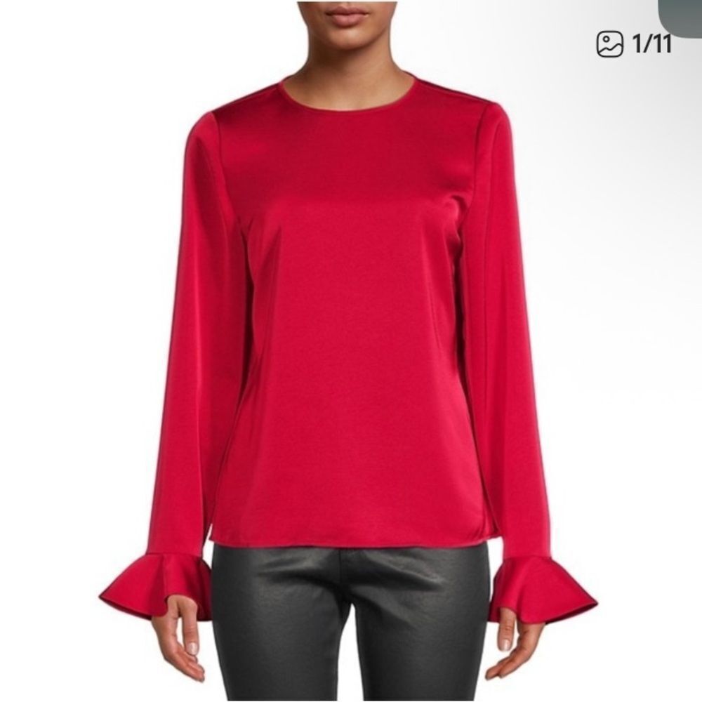 Rebecca Taylor red satin blouse with bell sleeves size 6 NEW #719